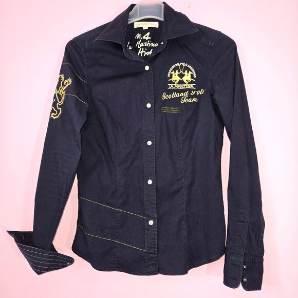 La Martina Navy Blue Button-Up Shirt, size M Scotland Polo Team - Picture 1 of 7